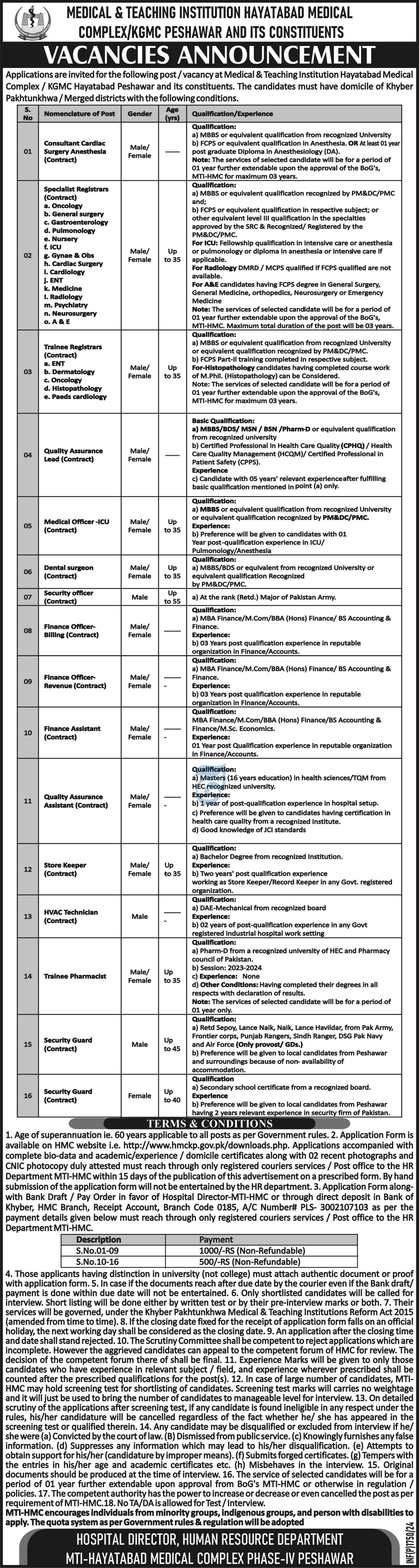 Medical Teaching Institute Hayatabad Medical Complex Jobs – Medical Teaching Institute MTI Khyber Teaching Hospital Peshawar Kpk Jobs 2024 — original advertisement