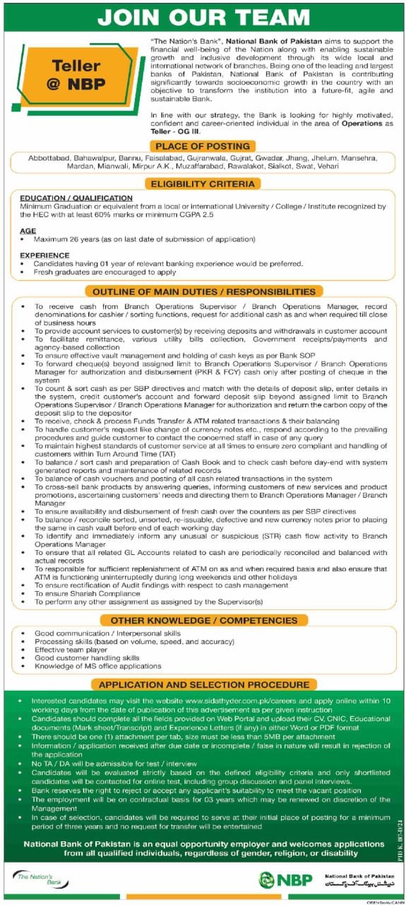 National Bank of Pakistan NBP Jobs 2024 Jobs 2024 — original advertisement