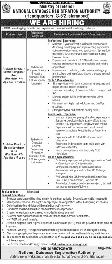 National Data Base And Registration Authority Islamabad Jobs – National Database and Registration Authority Jobs 2024 — original advertisement