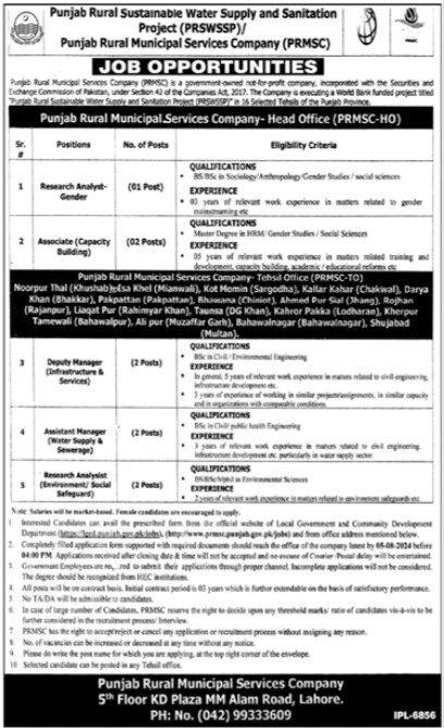 Punjab Rural Municipal Services Company Jobs 2024 – Punjab Rural Municipal Services Company PRMSC Jobs 2024 — original advertisement