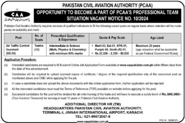 Pakistan Civil Aviation Authority CAA Karachi Jobs 2024 – Pakistan Civil Aviation Authority (CAA) Jobs 2024 — original advertisement