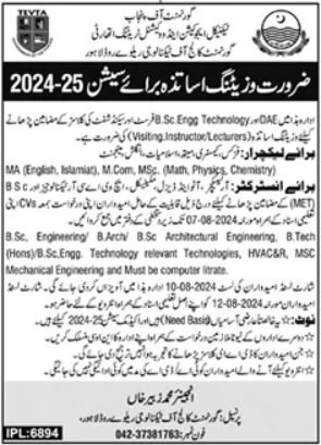 Government College Of Technology Lahore Jobs 2024 – Government College University Lahore Jobs 2024 — original advertisement