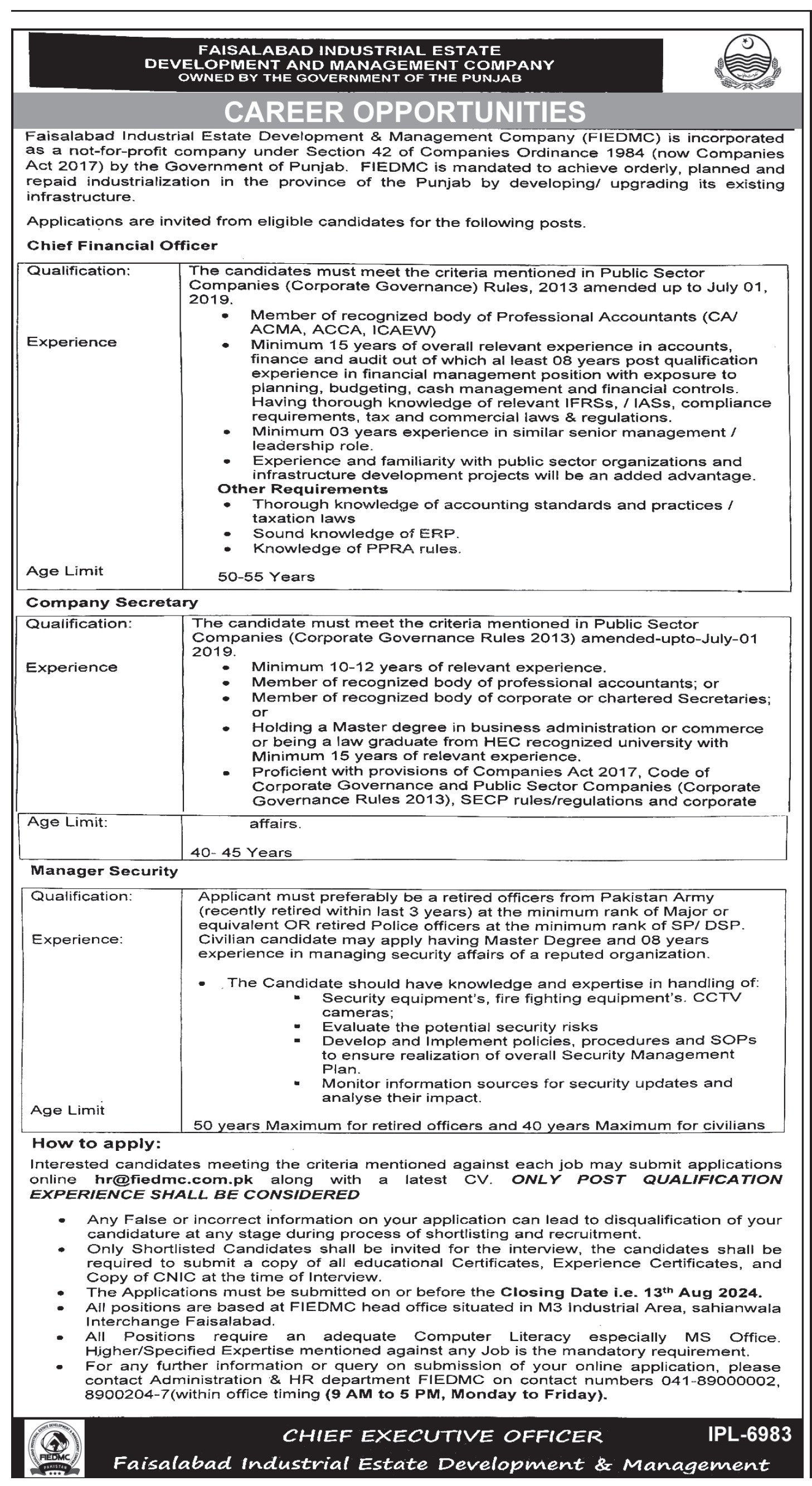 Faisalabad Industrial Estate Development & Management Jobs – Private Company Jobs 2024 — original advertisement