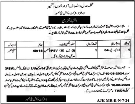 District & Session Judge Bhimber Ajk Job 2024 Jobs 2024 — original advertisement