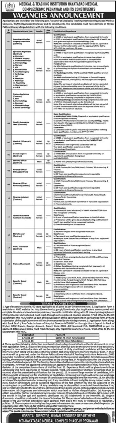 Medical Teaching Institution MTI Peshawar Jobs – Medical Teaching Institute MTI Khyber Teaching Hospital Peshawar Kpk Jobs 2024 — original advertisement