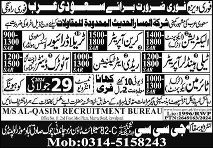 Telehandler Operator & Crane Operator Jobs 2024 – Al Qasim Recruitment Bureau Jobs 2024 — original advertisement