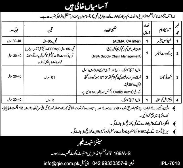 Board Of Management Quaid E Azam Industrial Estate Jobs 2024 – Private Company Jobs 2024 — original advertisement