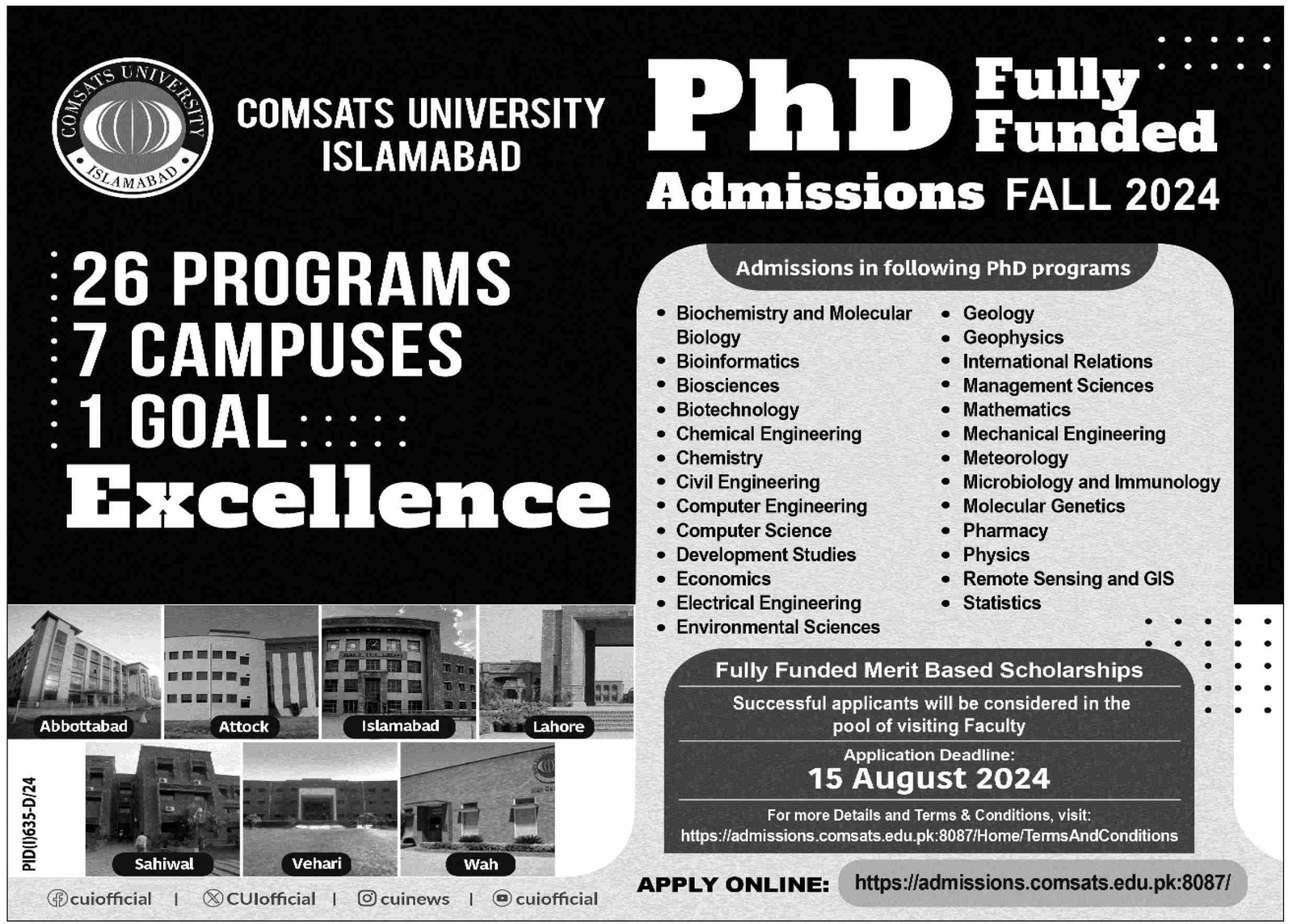 Admission Open in Comsats University islamabad 2024 Admissions 2024 — original advertisement