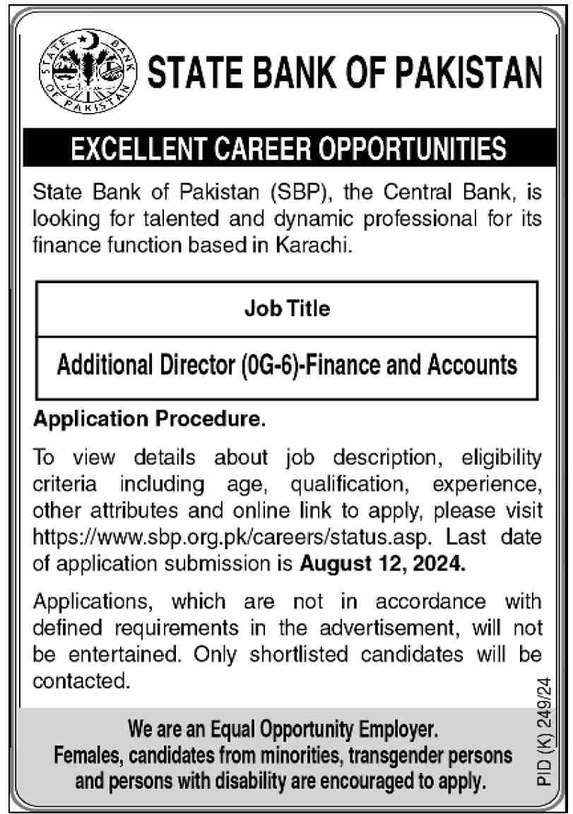 State Bank of Pakistan Karachi Jobs 2024 Jobs 2024 — original advertisement