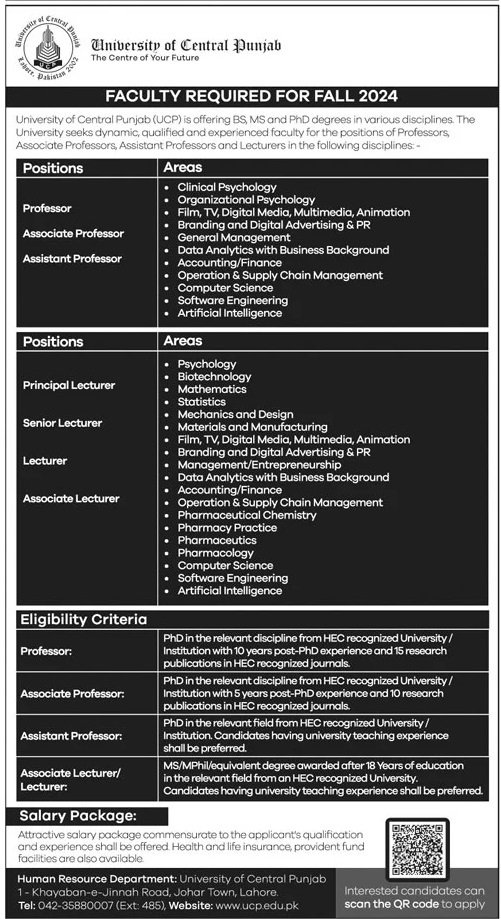 Univeristy of Central Punjab Jobs 2024 – University of Central Punjab Jobs 2024 — original advertisement