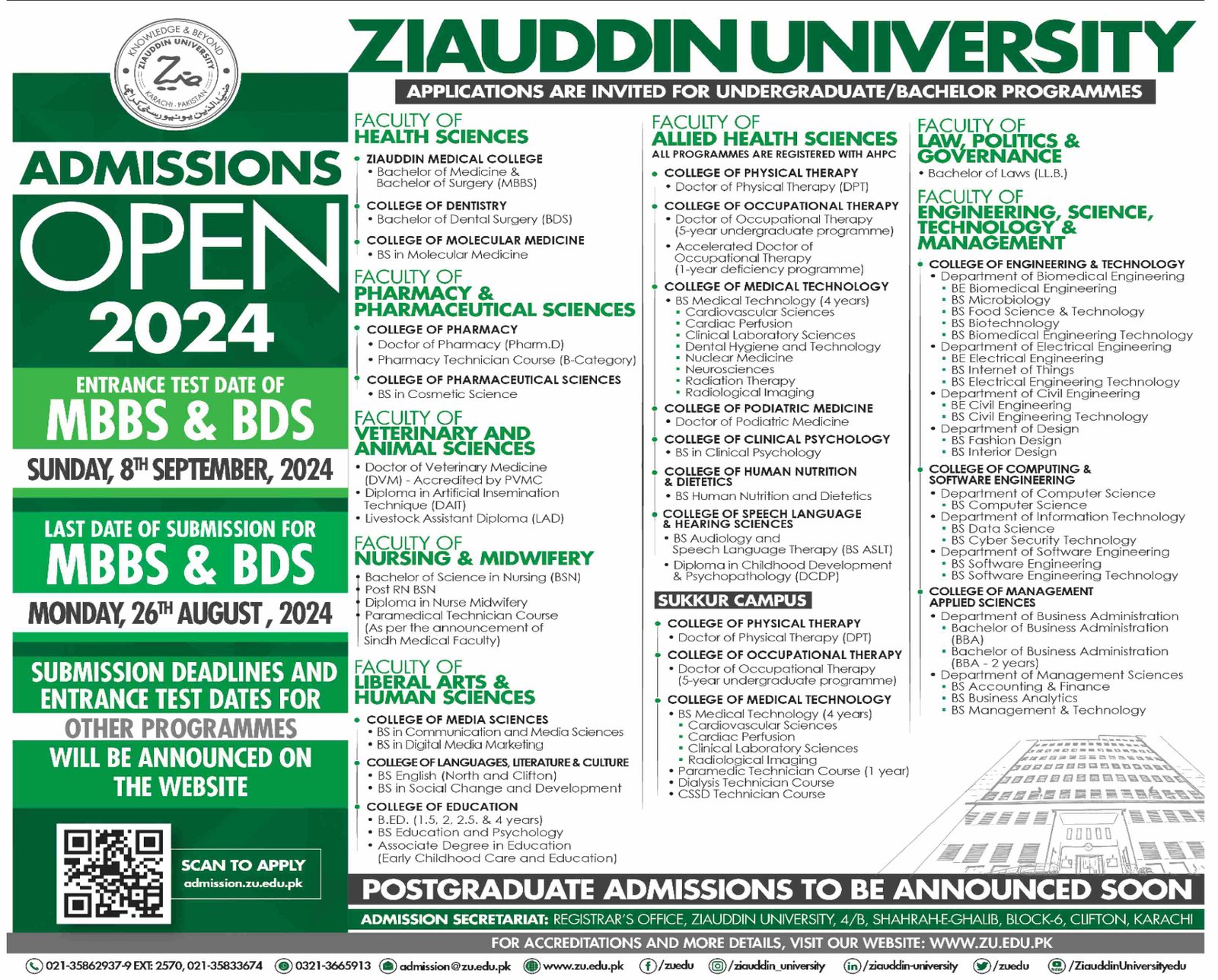 Admission Open in Ziaudin University Karachi 2024 – Ziauddin University Admissions 2024 — original advertisement