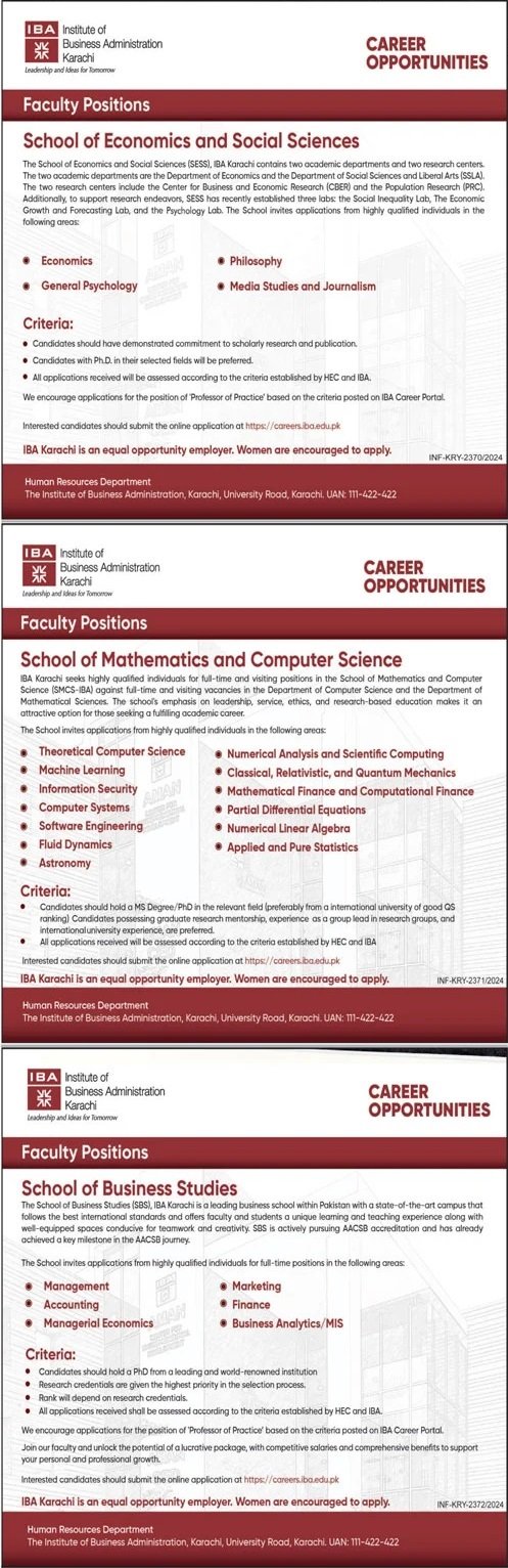 Institute Of Business Administration IBA Karachi Sindh Jobs Jobs 2024 — original advertisement