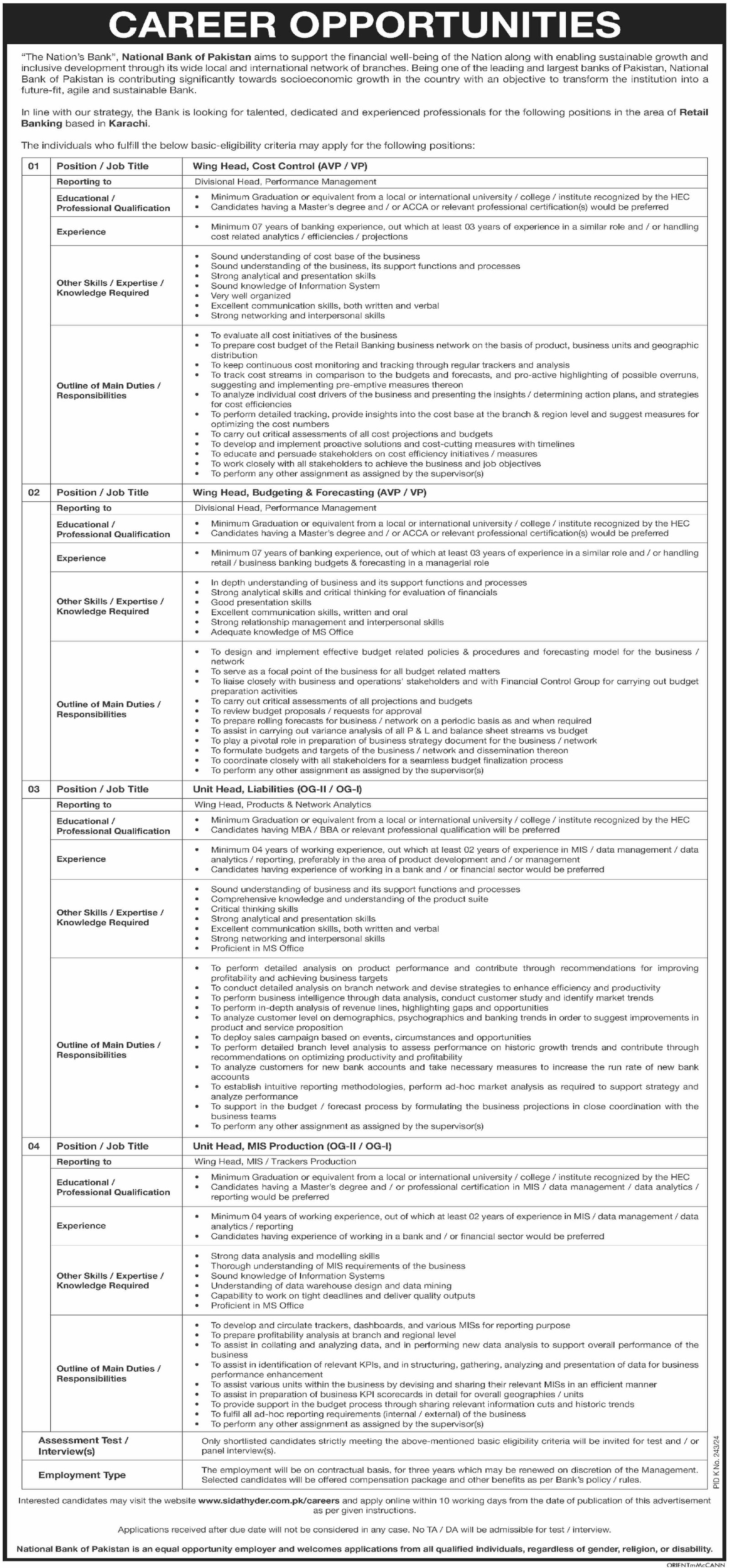 National Bank Of Pakistan NBP Jobs 2024 Jobs 2024 — original advertisement
