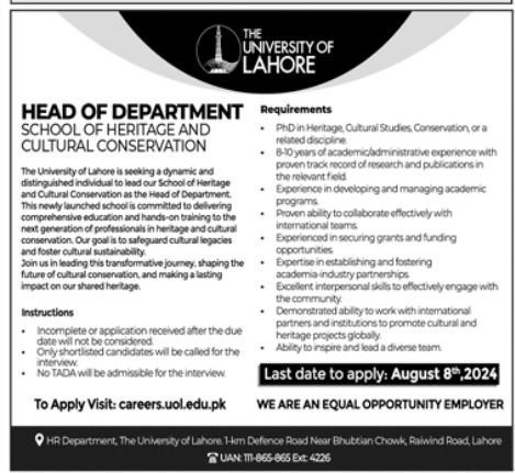 The University Of Lahore Jobs 2024 Jobs 2024 — original advertisement