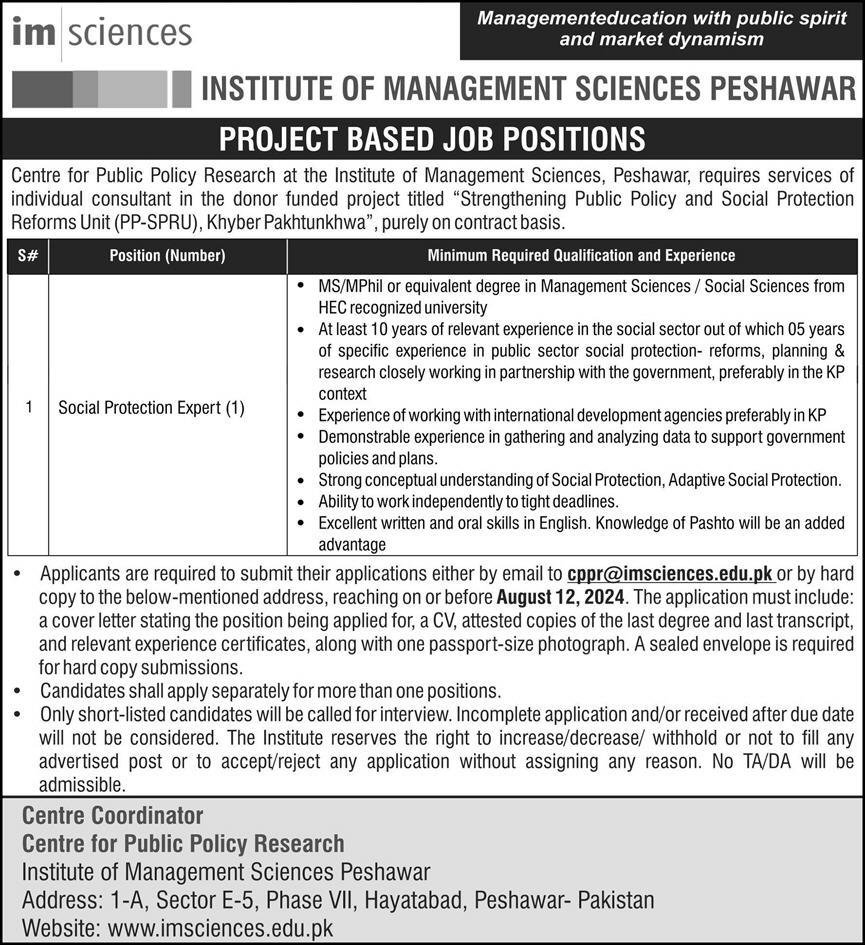 Institute Of Management Sciences Peshawar Jobs 2024 Jobs 2024 — original advertisement