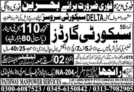 Security Guards Jobs Open In Bahrain 2024 – Ranjha Trade Test & Training Center Jobs 2024 — original advertisement