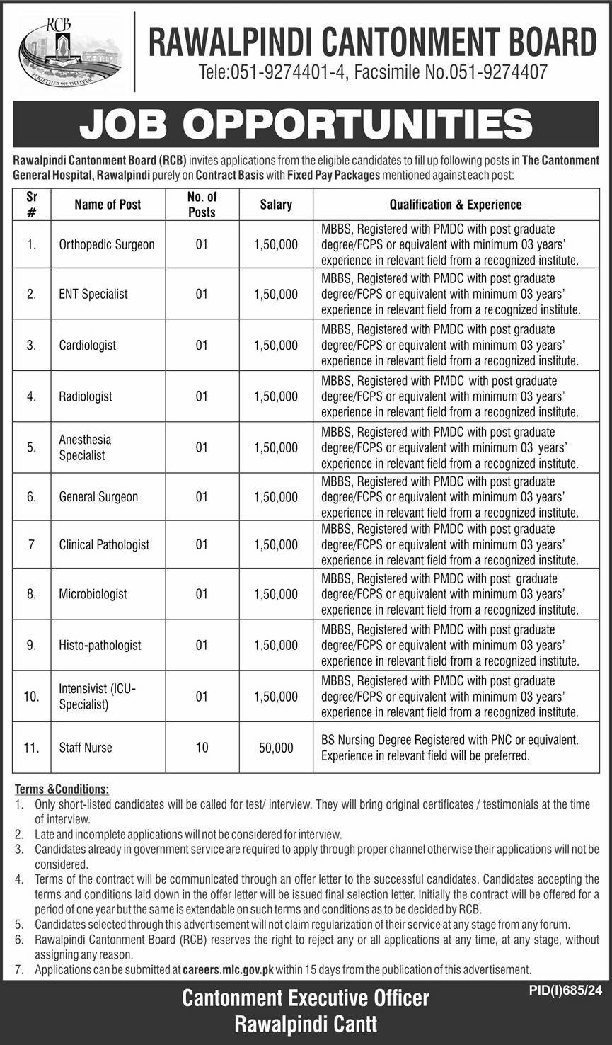 Rawalpindi Cantonment Board RCB Rawalpindi Jobs 2024 Jobs 2024 — original advertisement