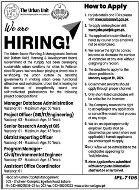 The Urban Unit Punjab Jobs 2024 Jobs 2024 — original advertisement