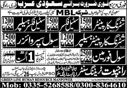 Civil Supervisor & Shuttering Carpenter Helper Jobs 2024 – Rajput Recruiting Agency Jobs 2024 — original advertisement