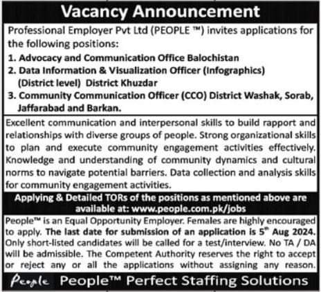 Professional Employer Pvt Ltd PEOPLE Balochistan Jobs 2024 – Public Sector Organization Jobs 2024 — original advertisement