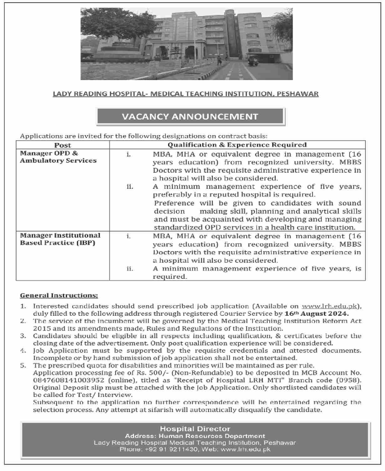 Lady Reading Hospital Peshawar Jobs 2024 Jobs 2024 — original advertisement