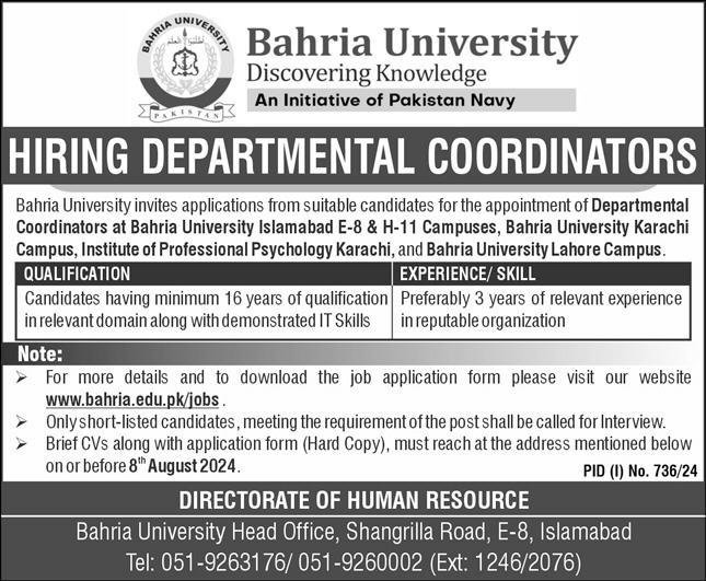 Bahria University Islamabad Job 2024 Jobs 2024 — original advertisement
