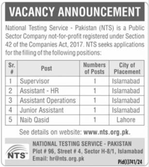 National Testing Service Pakistan NTS Islamabad Jobs 2024 – Government of Pakistan Jobs 2024 — original advertisement