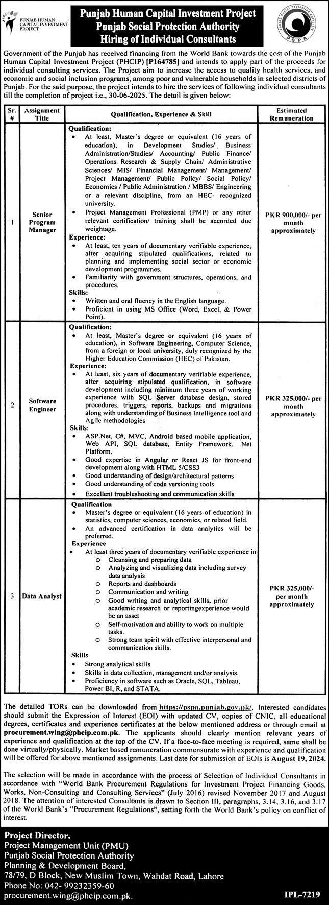 Punjab Social Protection Authority PSPA Jobs 2024 Jobs 2024 — original advertisement