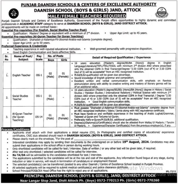 Daanish School and Attock Punjab Jobs 2024 – Punjab Daanish School Jobs 2024 — original advertisement