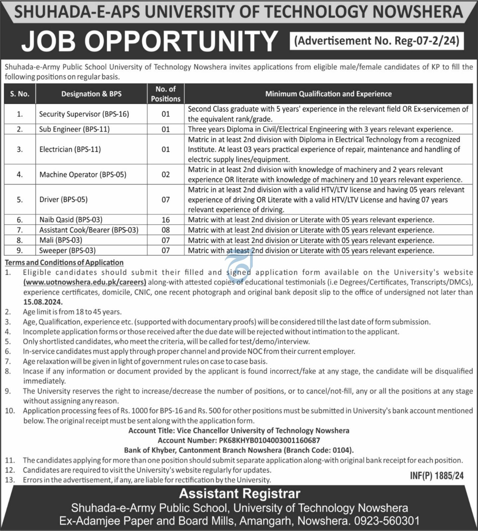 Shuhada-E-Aps University of Technology Nowshera Jobs 2024 – Shuhada e APS University of Technology Nowshera Jobs 2024 — original advertisement