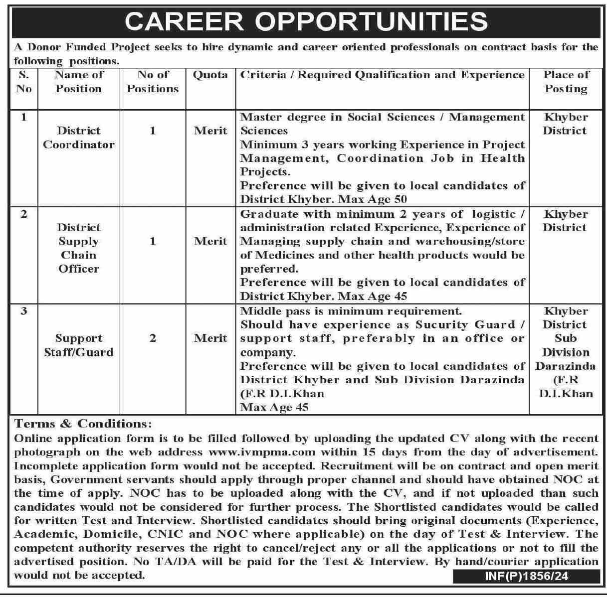 Donor Founded Project Khyber Pakhtunkhwa Jobs 2024 – Public Sector Organization Jobs 2024 — original advertisement