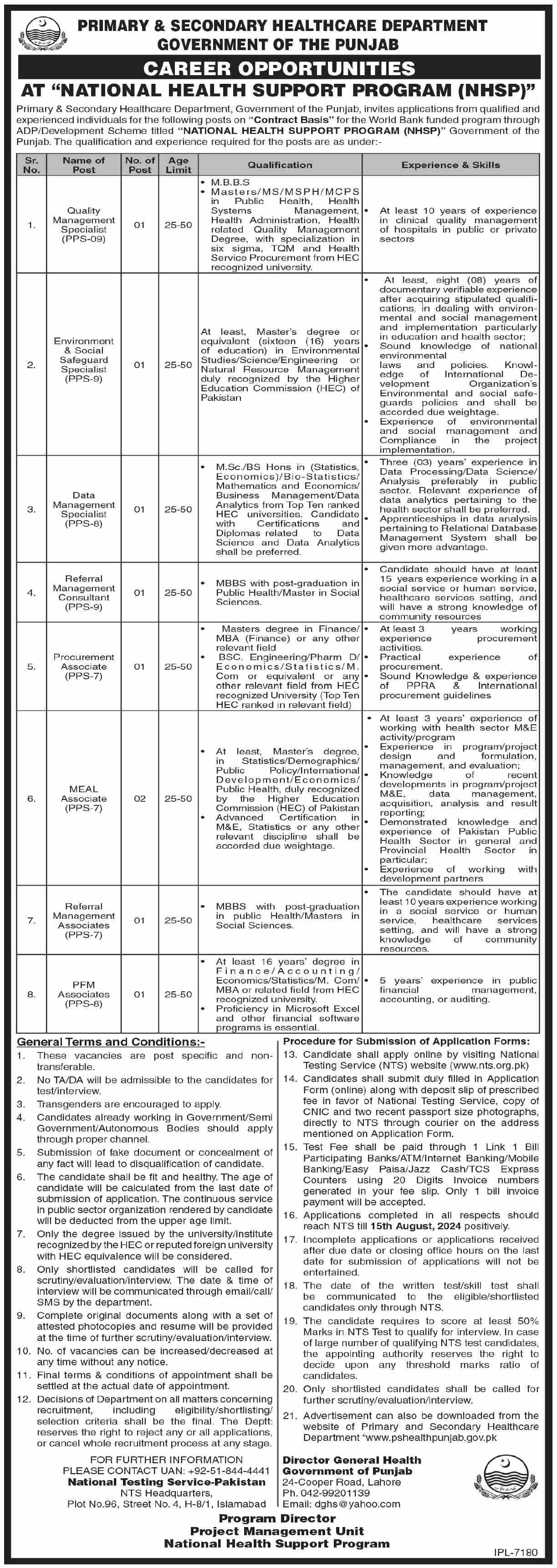 Primary & Secondary Healthcare Department Jobs 2024 – Health Department Punjab Jobs 2024 — original advertisement
