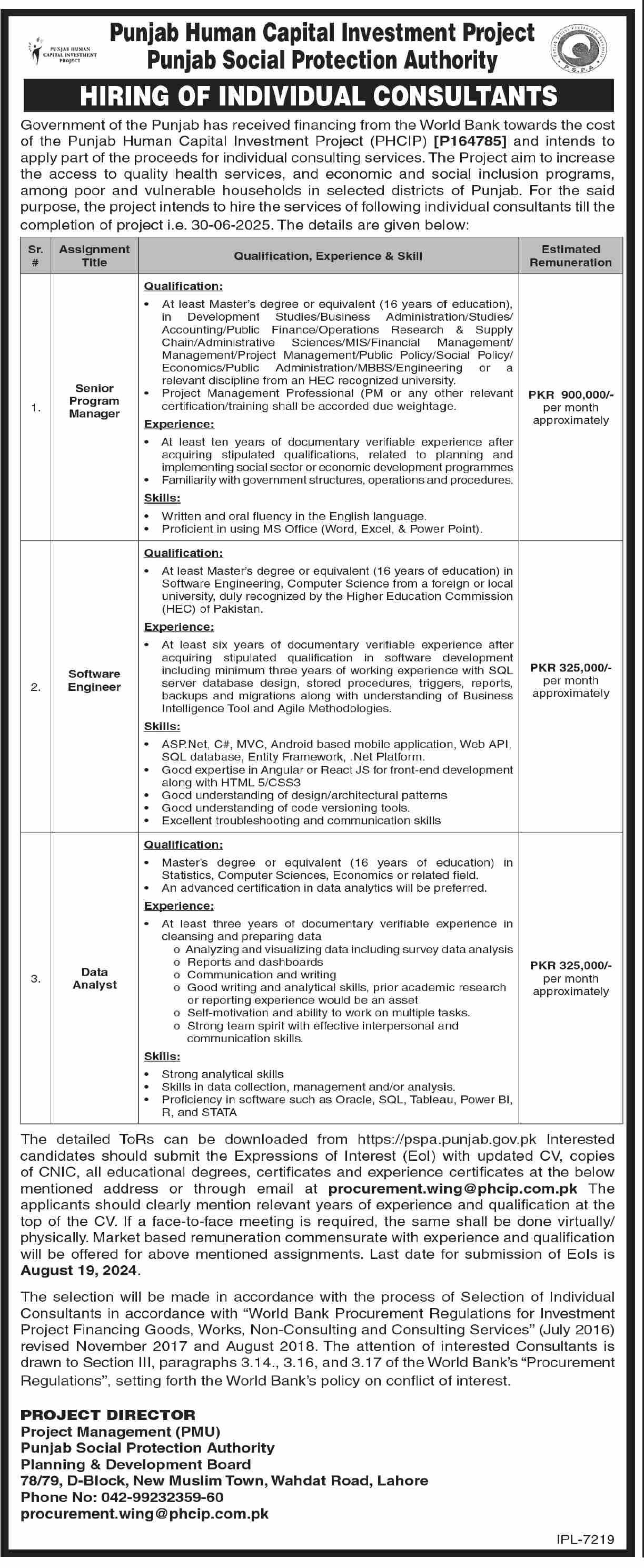 Punjab Social Protection Authority PSPA Lahore Jobs 2024 Jobs 2024 — original advertisement