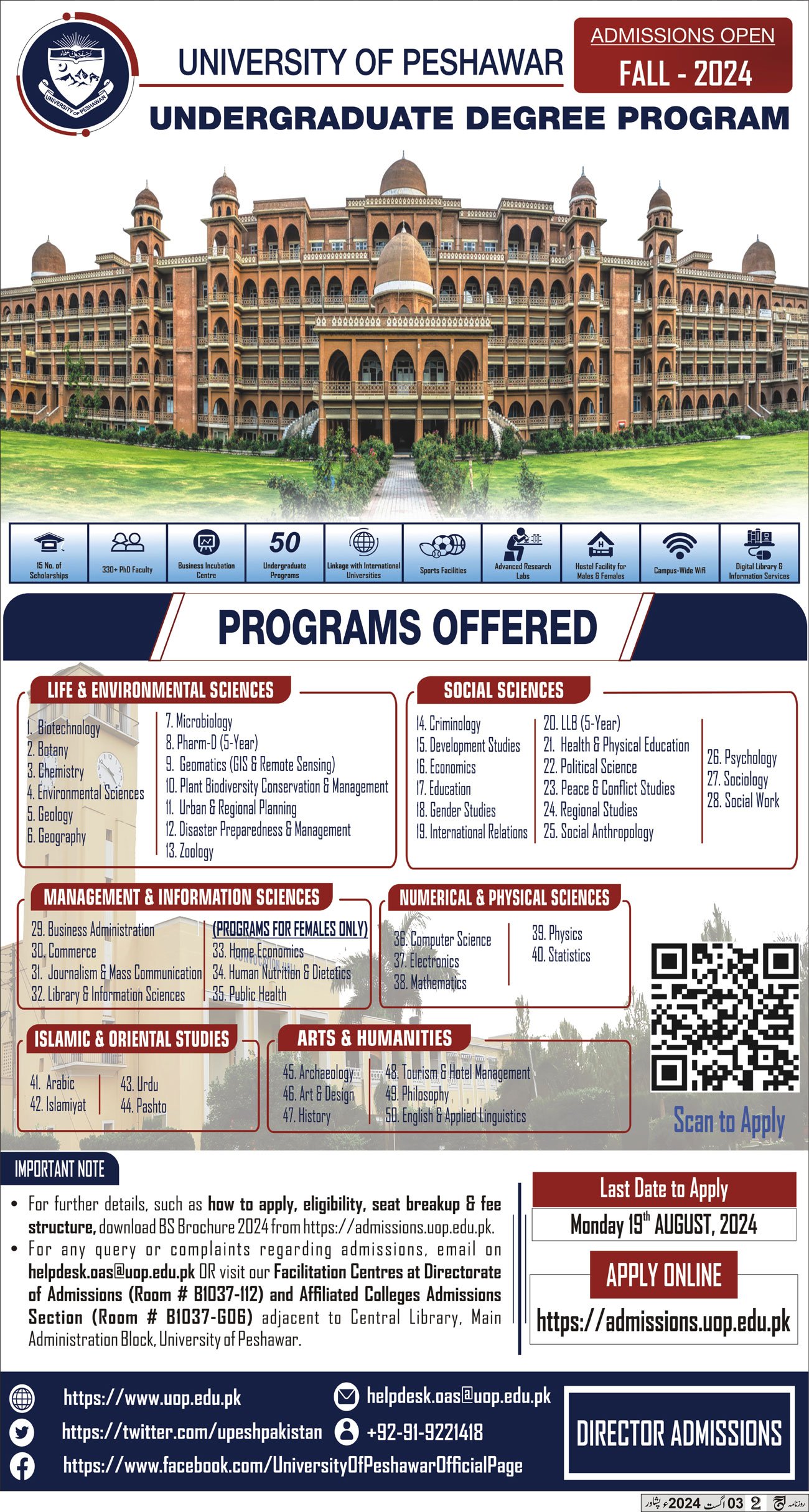 Admission Open in Univeristy of Peshawar 2024 – University of Peshawar Admissions 2024 — original advertisement
