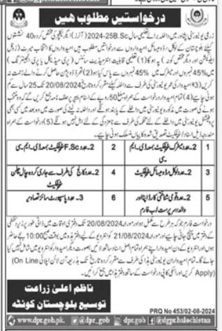 Admission Open in Agriculture Univeristy Peshawar – Agriculture Department Balochistan Admissions 2024 — original advertisement