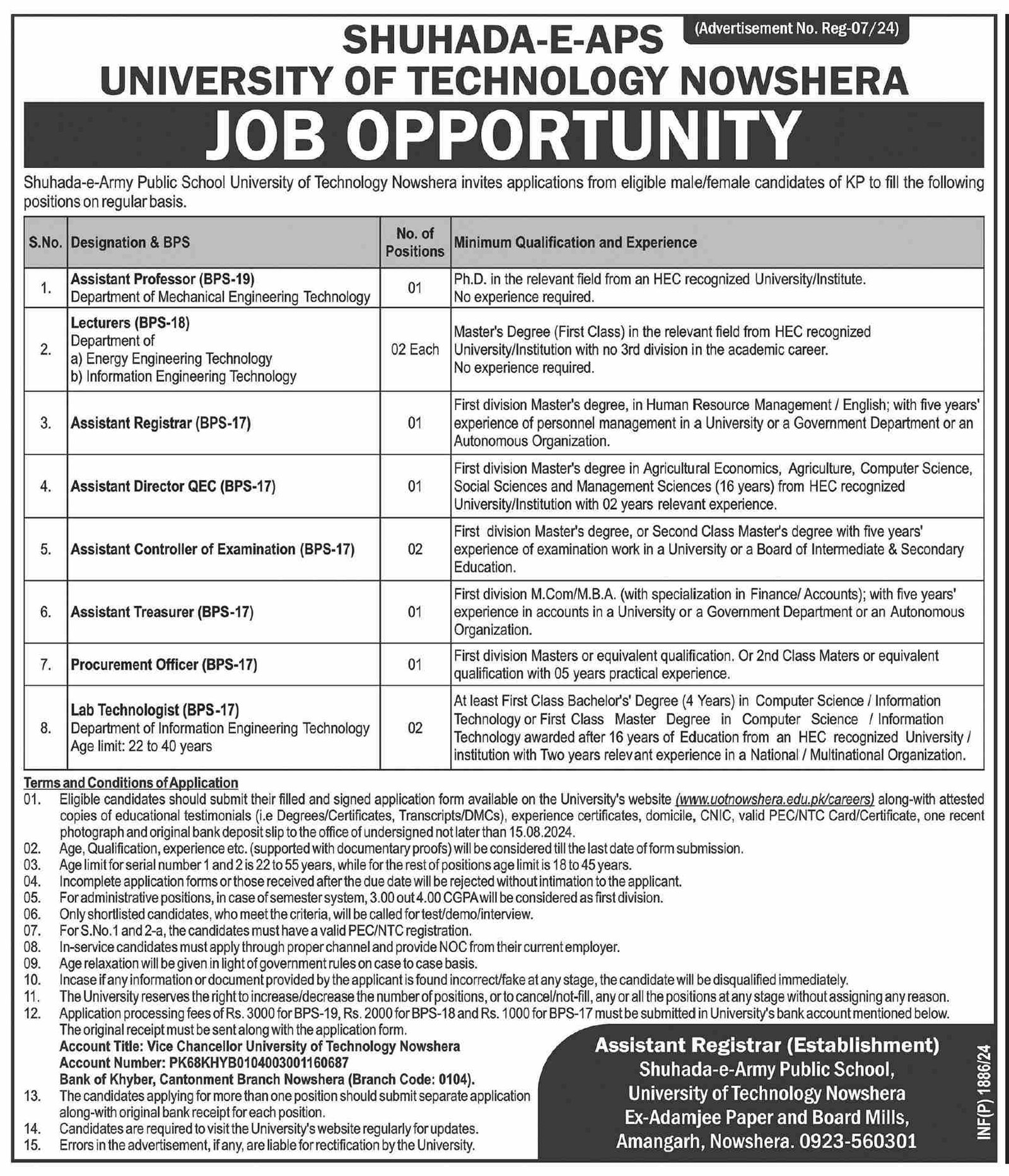 Shuhada-E-Aps University of Technology Nowshera Jobs 2024 – Shuhada e APS University of Technology Nowshera Jobs 2024 — original advertisement