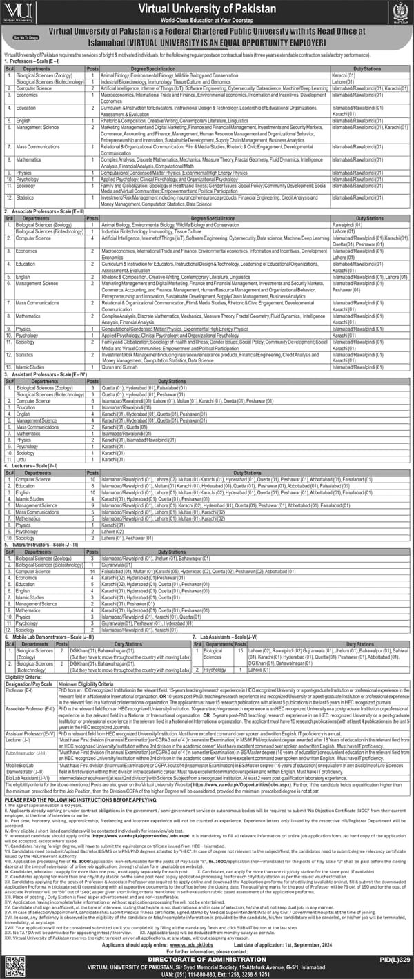 Virtual University Of Pakistan Islamabad Jobs 2024 Jobs 2024 — original advertisement