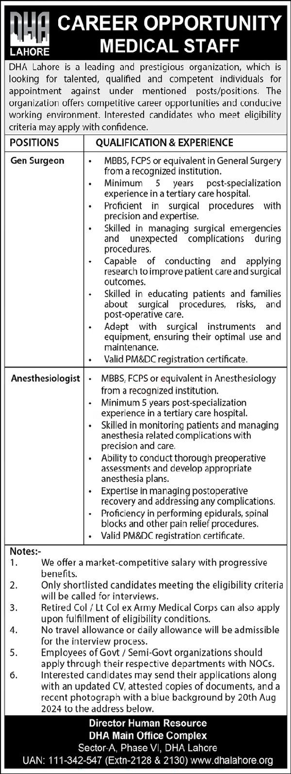 Defence Housing Authority DHA Lahore Punjab Jobs 2024 Jobs 2024 — original advertisement