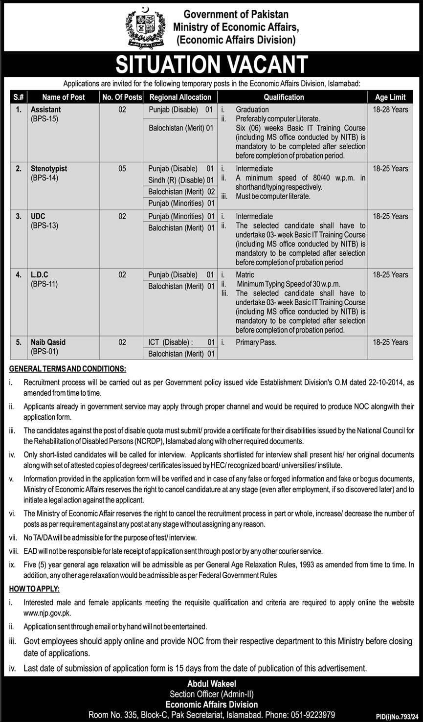 Ministry of Economic Affairs Islamabad Jobs 2024 Jobs 2024 — original advertisement