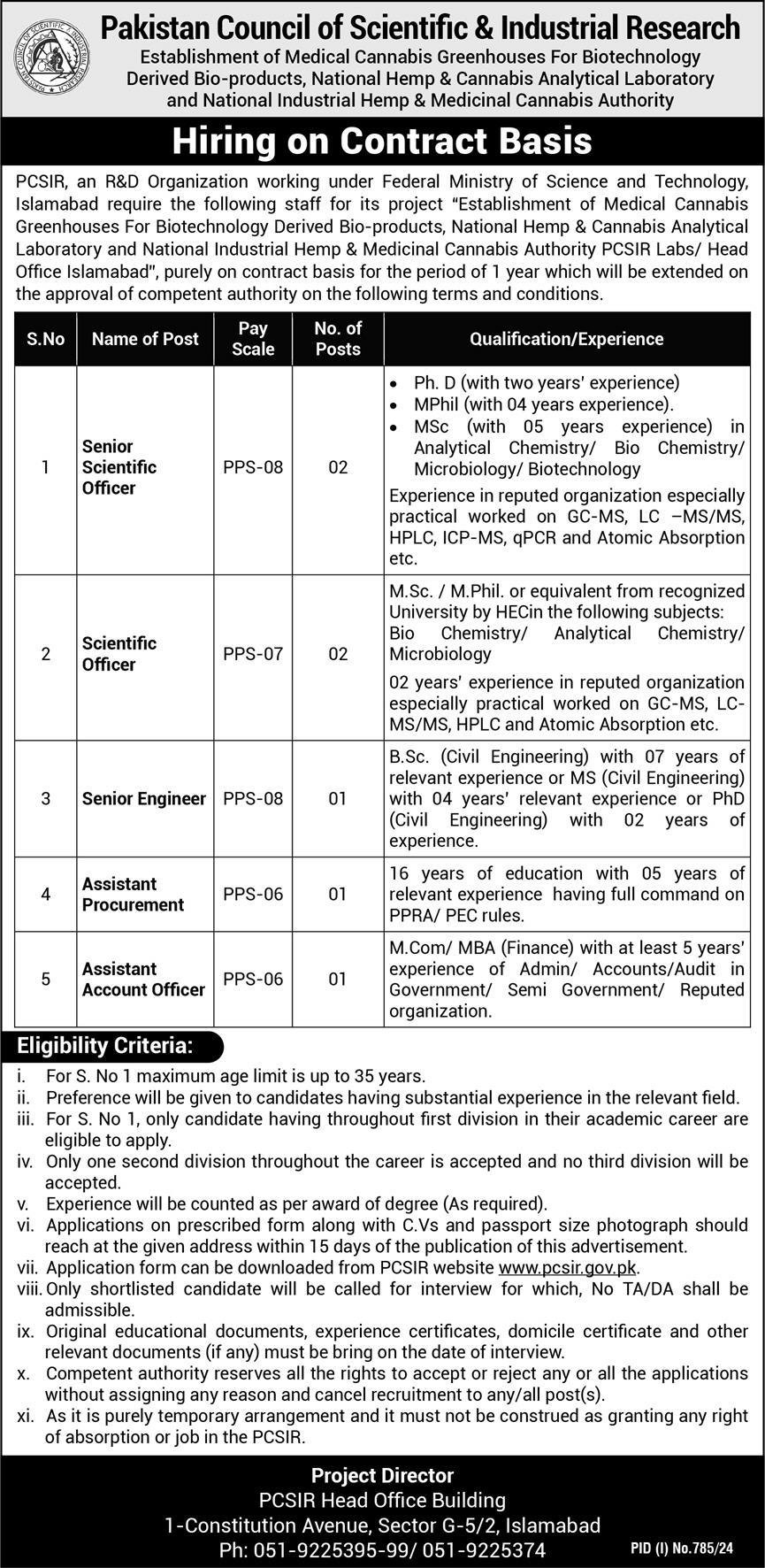 Pakistan Council of Scientific And Industrial Reseach Jobs – Pakistan Council of Scientific and Industrial Research Jobs 2024 — original advertisement