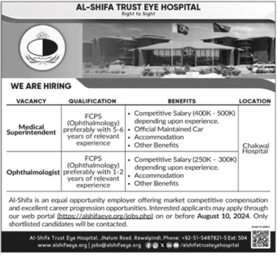 Al Shifa Eye Trust Hospital Jobs 2024 – Al-Shifa Trust Eye Hospital Rawalpindi Pakistan Jobs 2024 — original advertisement