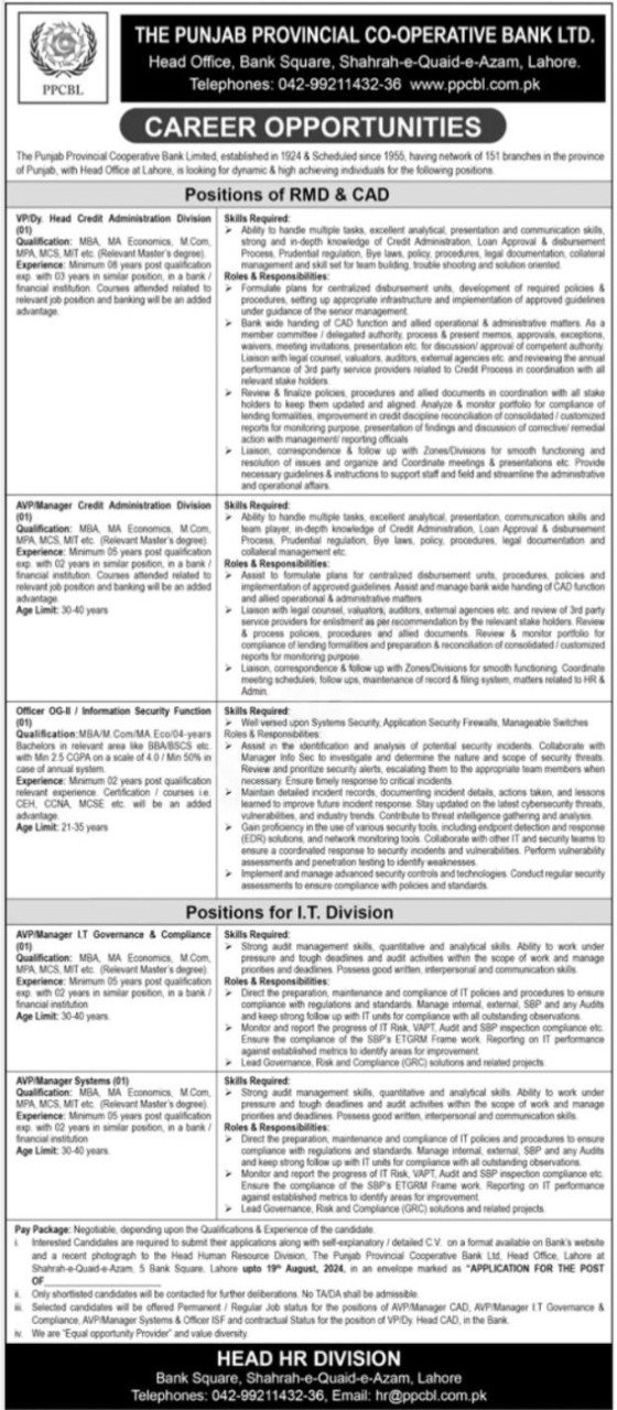 The Punjab Provincial Cooperative Bank Jobs 2024 Jobs 2024 — original advertisement