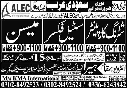 Shuttring Carpanter And Mason Jobs in Saudia Arabia 2024 – Heera Tech Ni Test & Training Center Human Resource Jobs 2024 — original advertisement