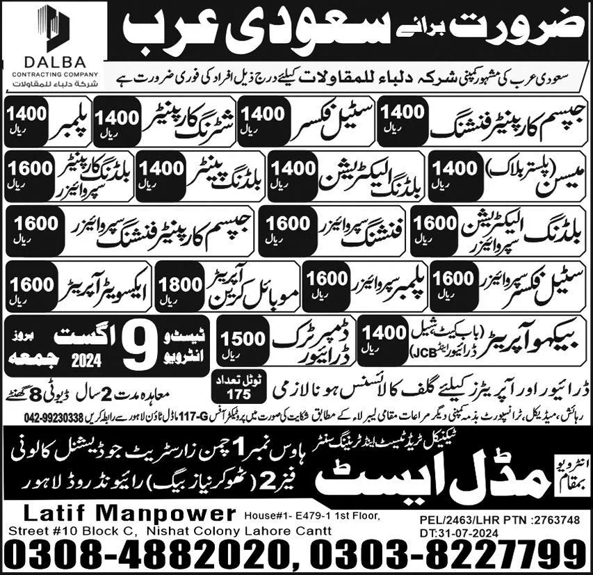 Steel Fixer And Plumber Jobs in Saudia Arabia 2024 – Middle East Technical Trade Test & Training Center Jobs 2024 — original advertisement