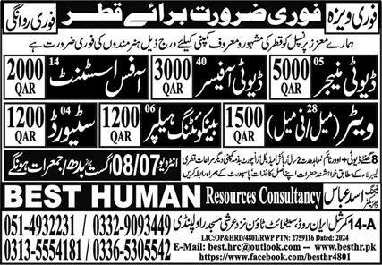 Duty Manager & Duty Officer Jobs 2024 In Qatar – Best Human Resources Consultancy Jobs 2024 — original advertisement