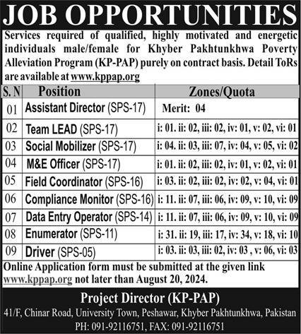 Khyber Pakhtunkhwa Poverty Alleviation Program KPPAP Jobs – Public Sector Organization Jobs 2024 — original advertisement