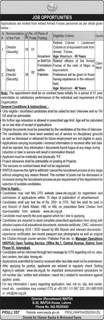 Water And Power Development Authority Jobs 2024 Jobs 2024 — original advertisement