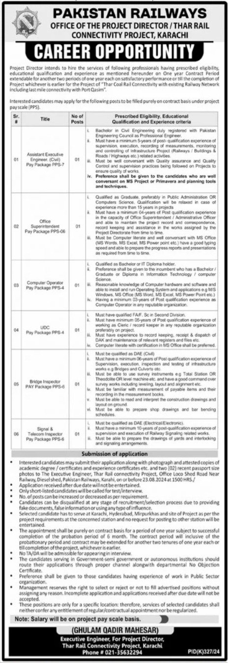 Pakistan Railways Karachi Jobs – Ministry of Railways Islamabad Jobs 2024 — original advertisement