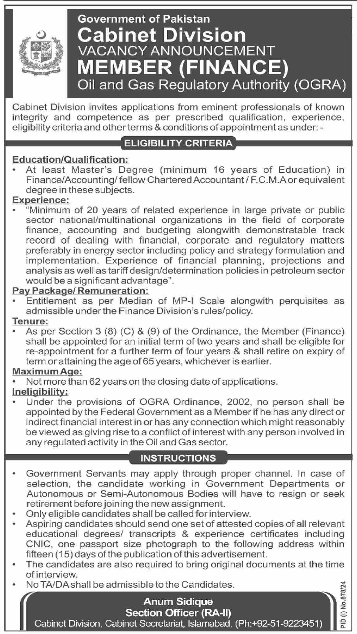 Cabinet Division Islamabad Job 2024 Jobs 2024 — original advertisement