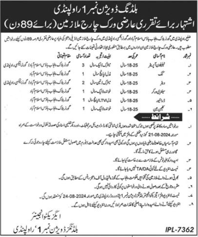 Building Division Rawalpindi Punjab Jobs 2024 – Provincial Building Circle Jobs 2024 — original advertisement